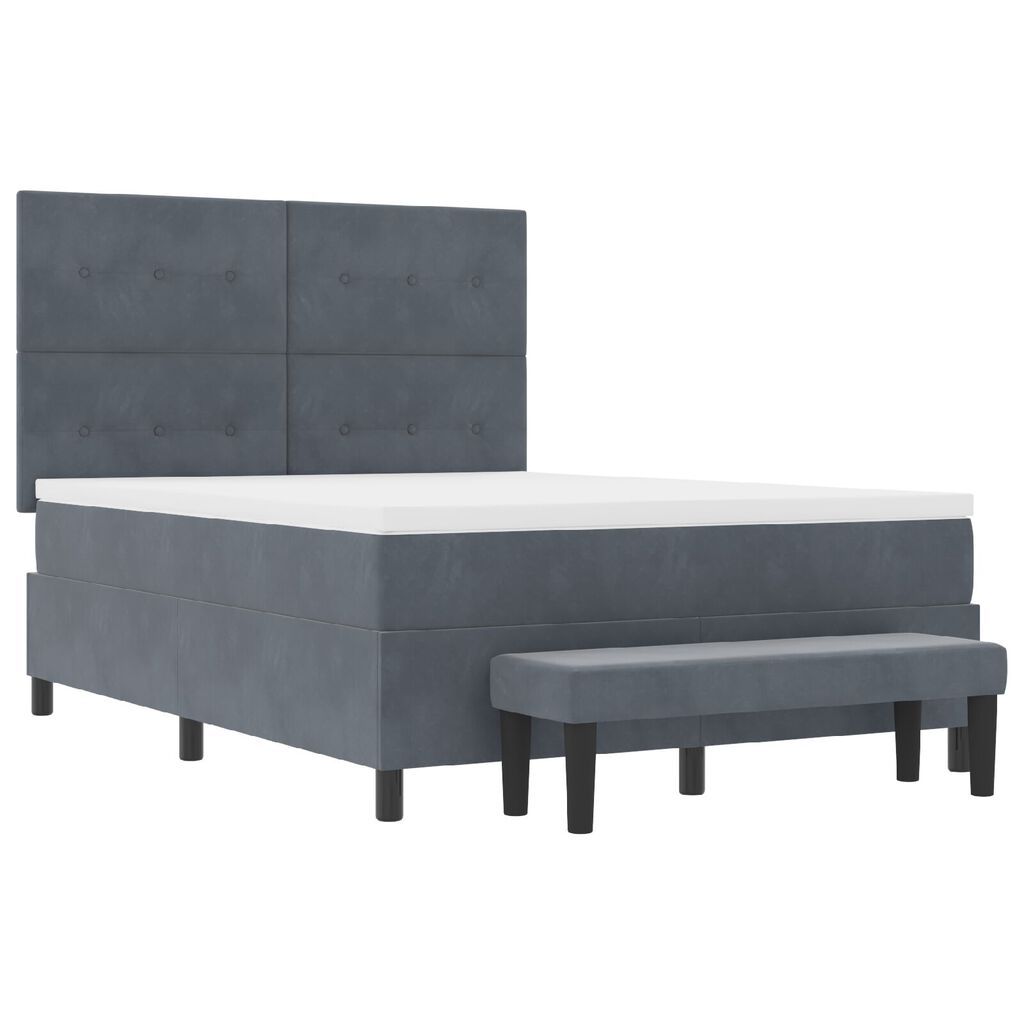 vidaXL Posteľ s boxspringom s matracom a lavičkou Tmavosivá 140x200 cm Zamat