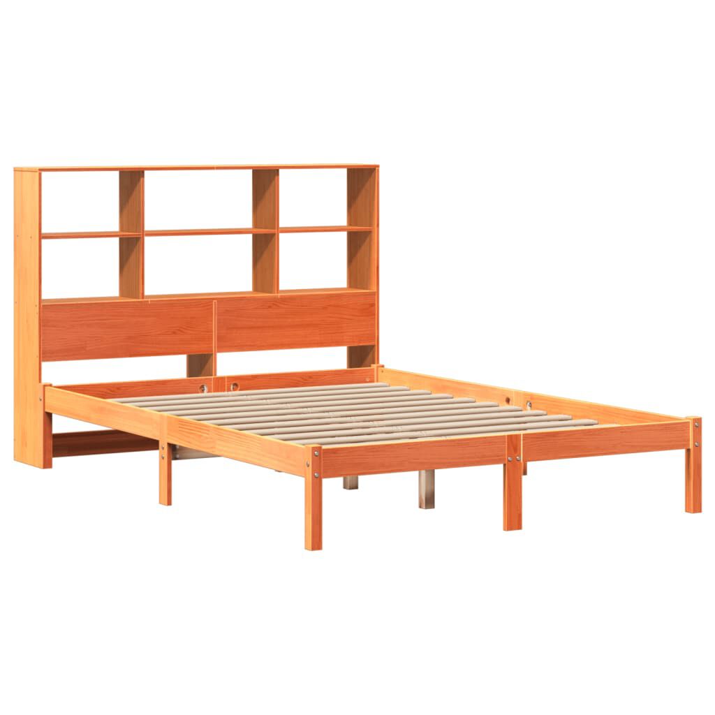 vidaXL Posteľ s knižnicou bez matraca vosková 135x190cm borovica