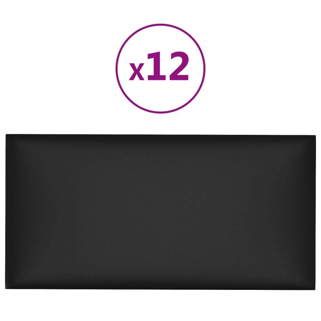 vidaXL Nástenné panely 12 ks čierne 60x30 cm umelá koža 2,16 m²