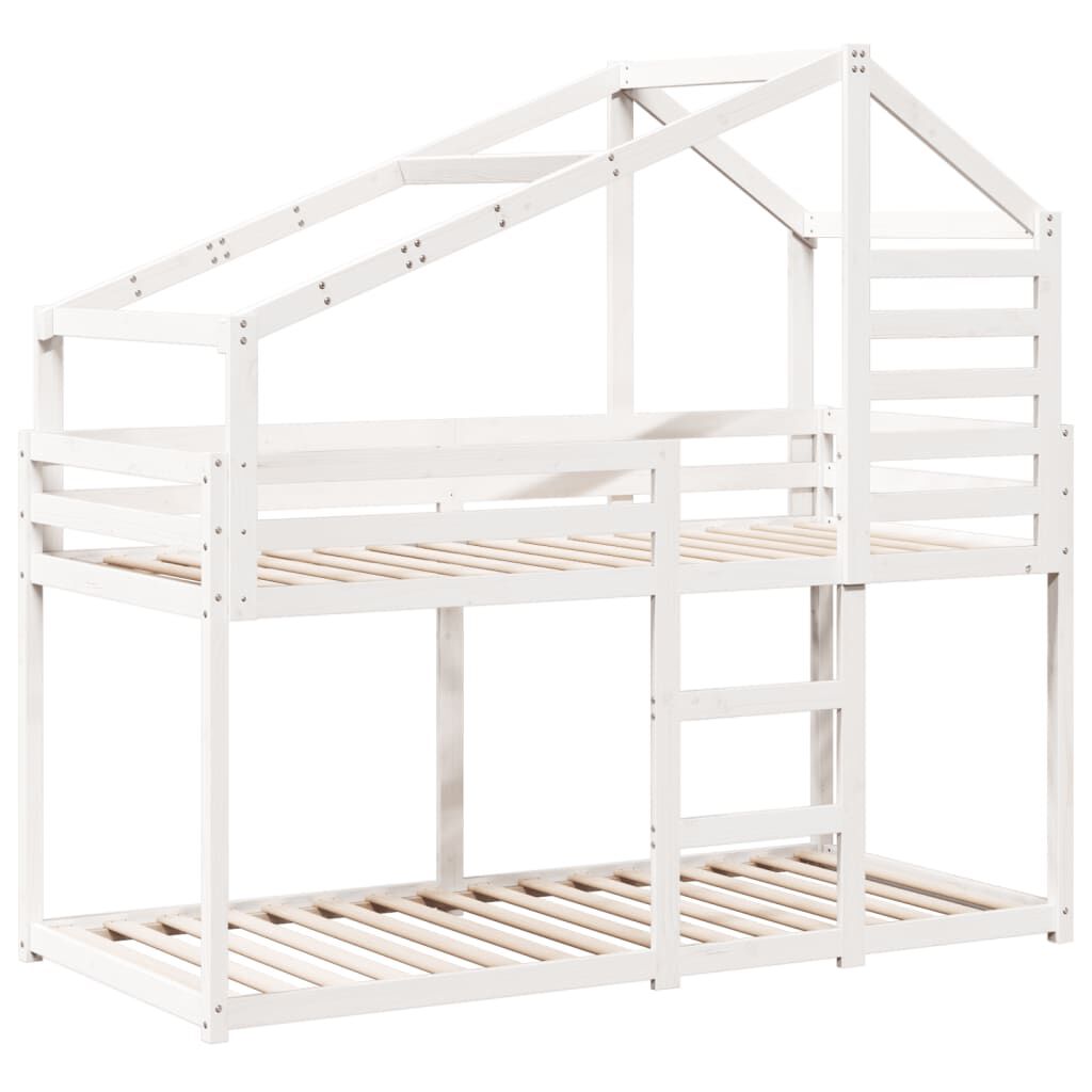 vidaXL Poschodová posteľ so strechou biela 90x200 cm borovicový masív